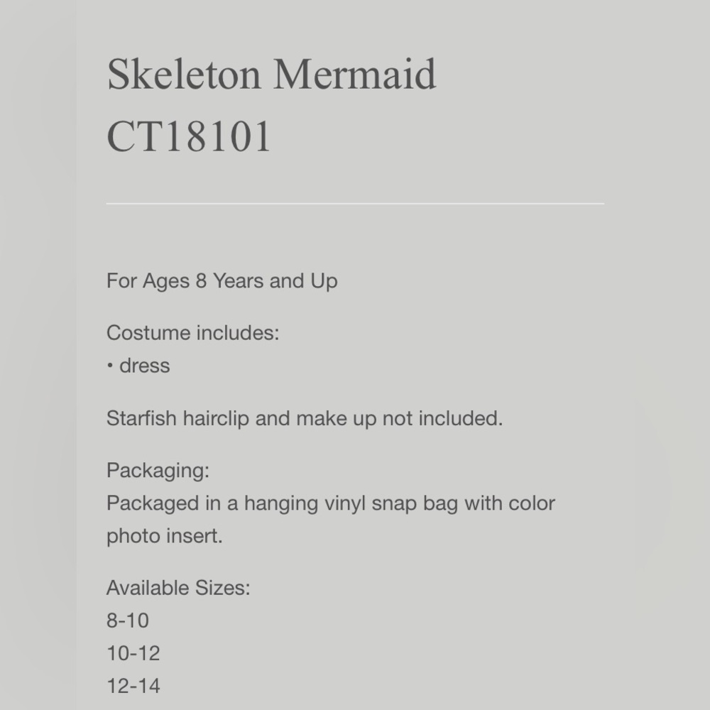 INCHARACTER Skeleton Mermaid - NEW - 2B GIRLS SMALL COSTUME - Picture 2 of 7